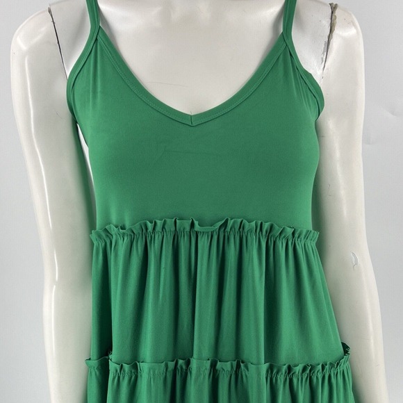 Zenana V Neck Cami Maxi Tiered Dress Stretch Side Pockets Kelly Green Womens NEW - Picture 5 of 8